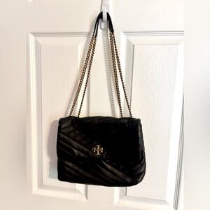 Tory Burch Kira Black Leather Quilted Shoulder Bag